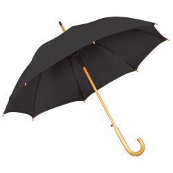 Зонт-трость с деревянной ручкой, полуавтомат; черный; D=103 см, L=90см; 100% полиэстер (черный)